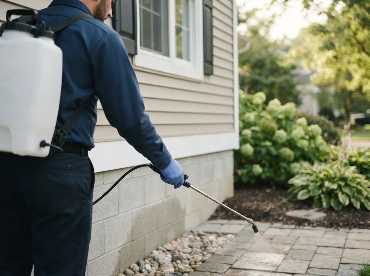 Pest control technician inspecting a home in Watts, OK